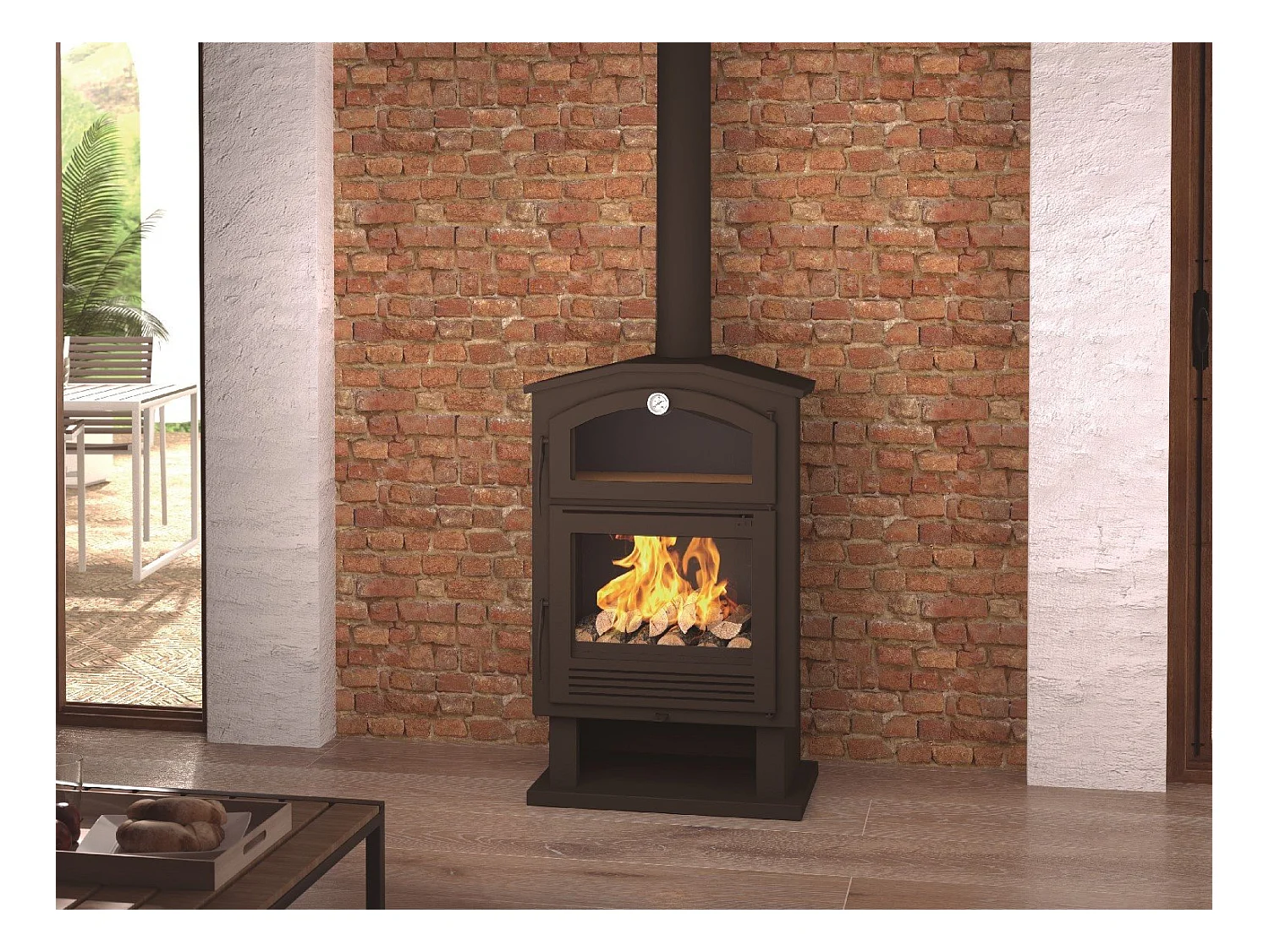 Poêle à bois en acier, four de face, bûcher inférieur - FlamRustique