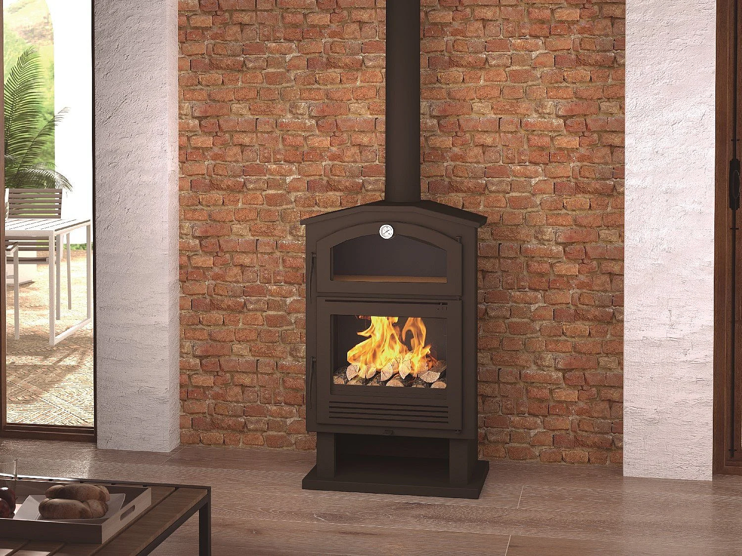 Poêle à bois en acier, four de face, bûcher inférieur - FlamRustique