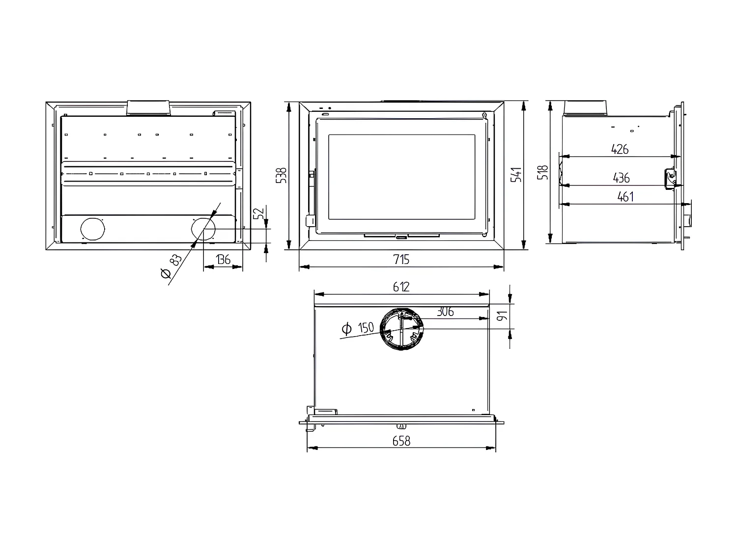 Insert à bois en acier 70cm - Gaïa