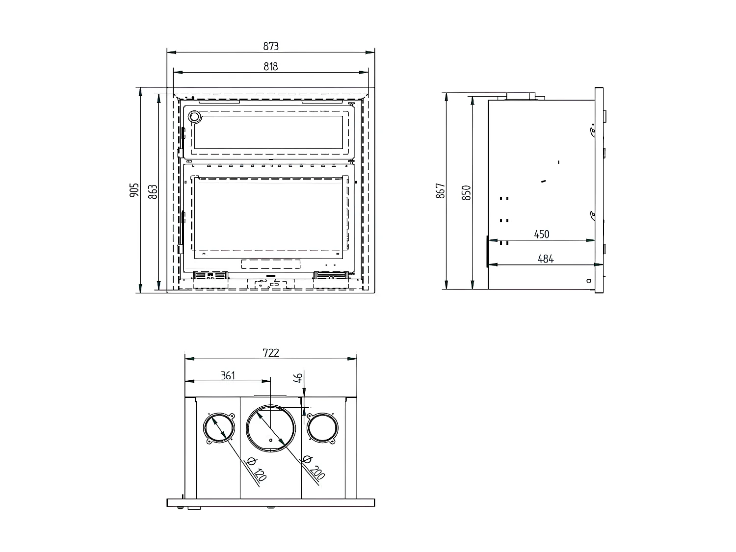 Insert à bois en acier avec four supérieur - Toscane - Avec Turbines