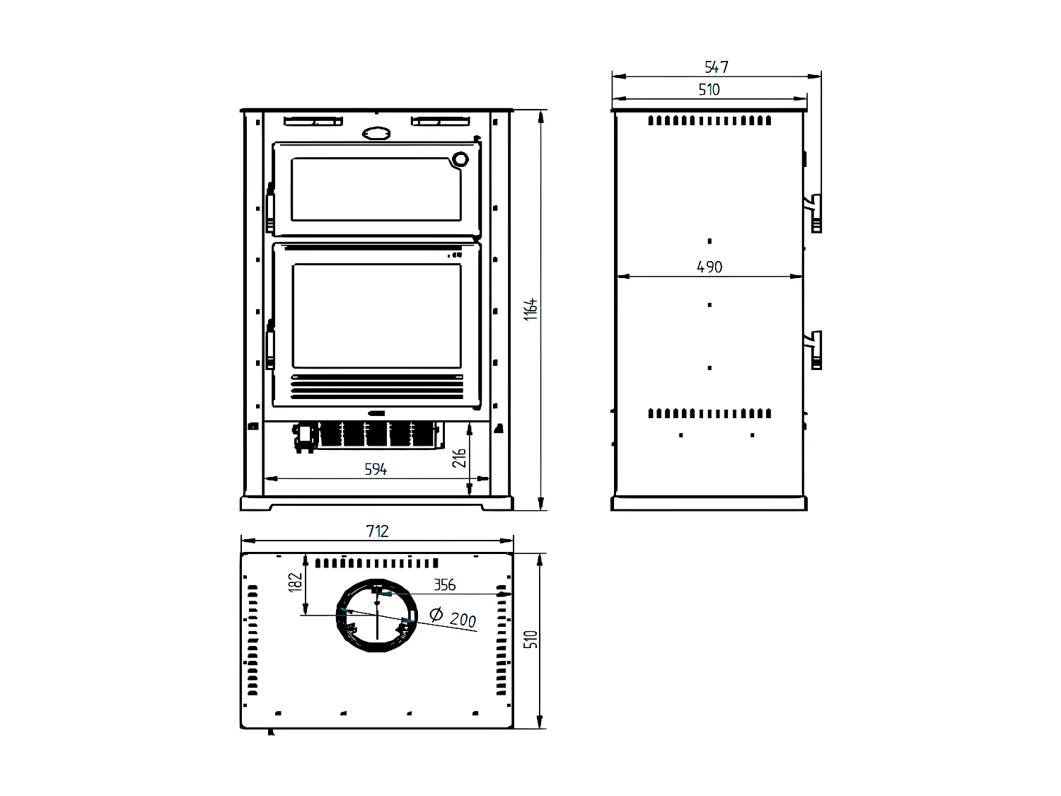 Poêle à bois en acier, double combustion, Four supérieur de face en inox, bûcher inférieur - Warmilo - sans turbine