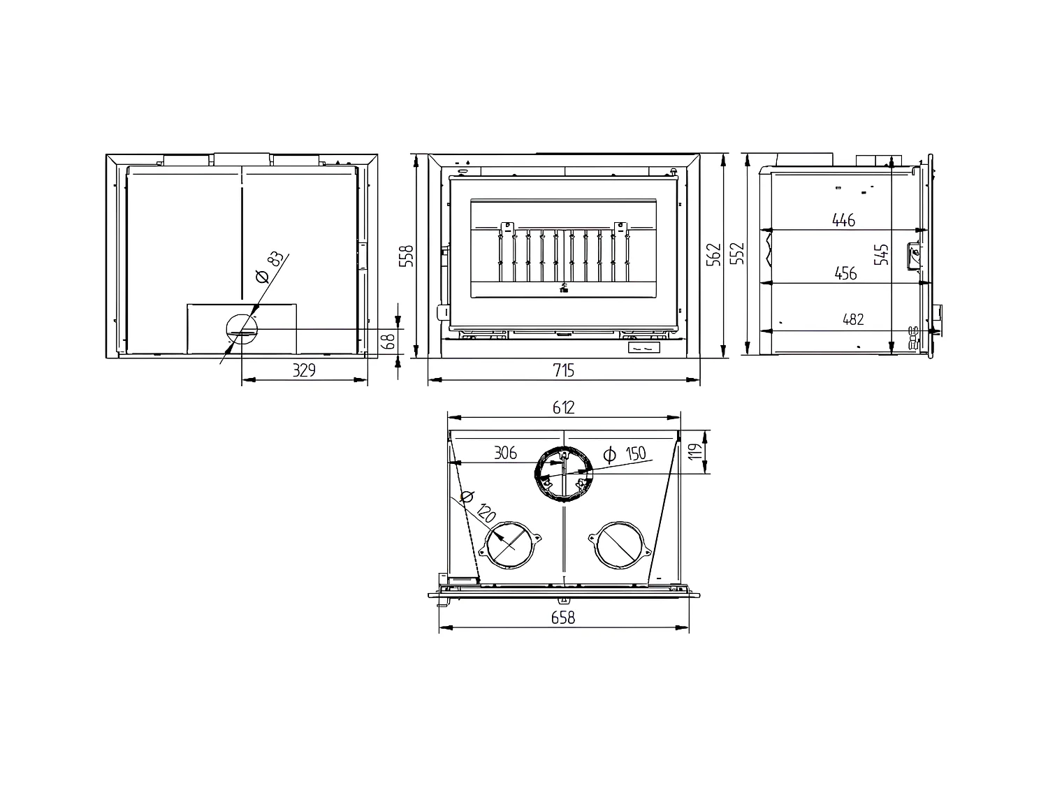 Insert à bois en acier - Caldera - Intérieur en fonte