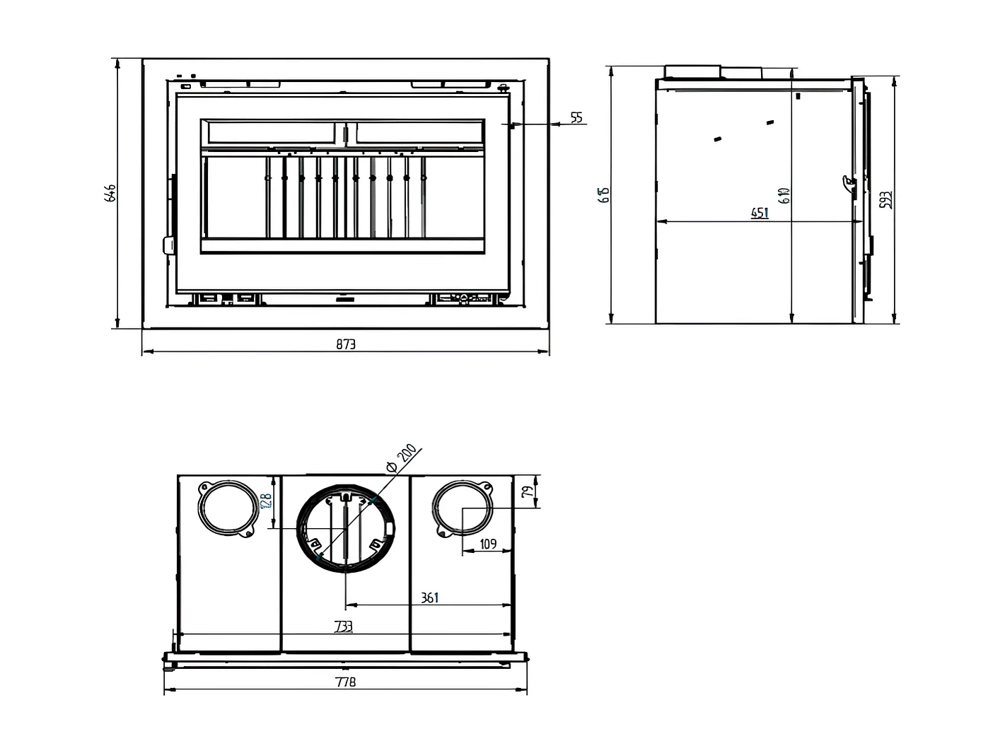 Insert à bois en acier - Vulcain - Intérieur en vermiculite + Verre sérigraphié