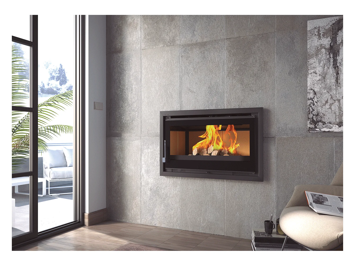 Insert à bois en acier - Phoenix - Intérieur en vermiculite + Verre sérigraphié