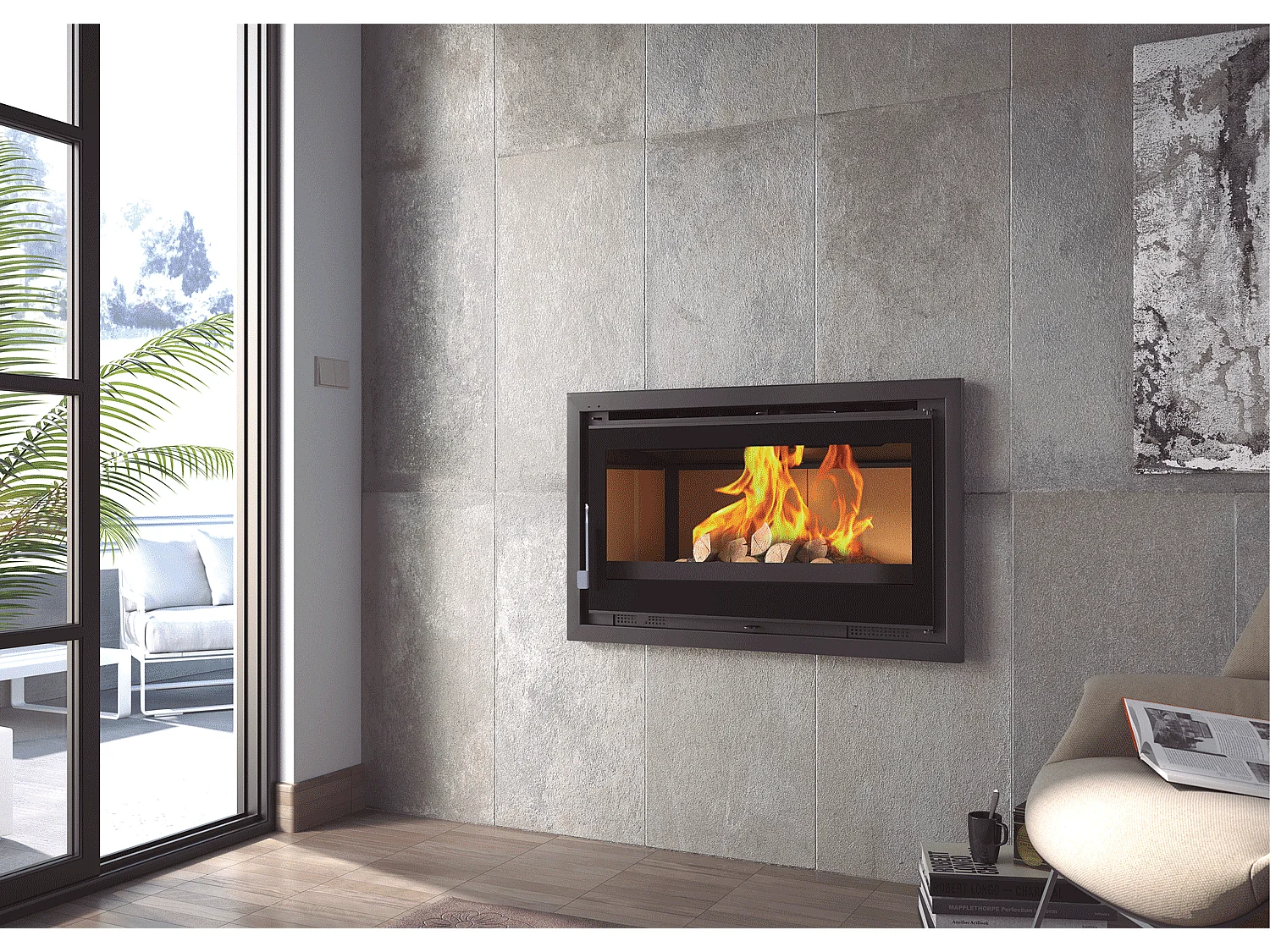 Insert à bois en acier - Phoenix - Intérieur en vermiculite + Verre sérigraphié