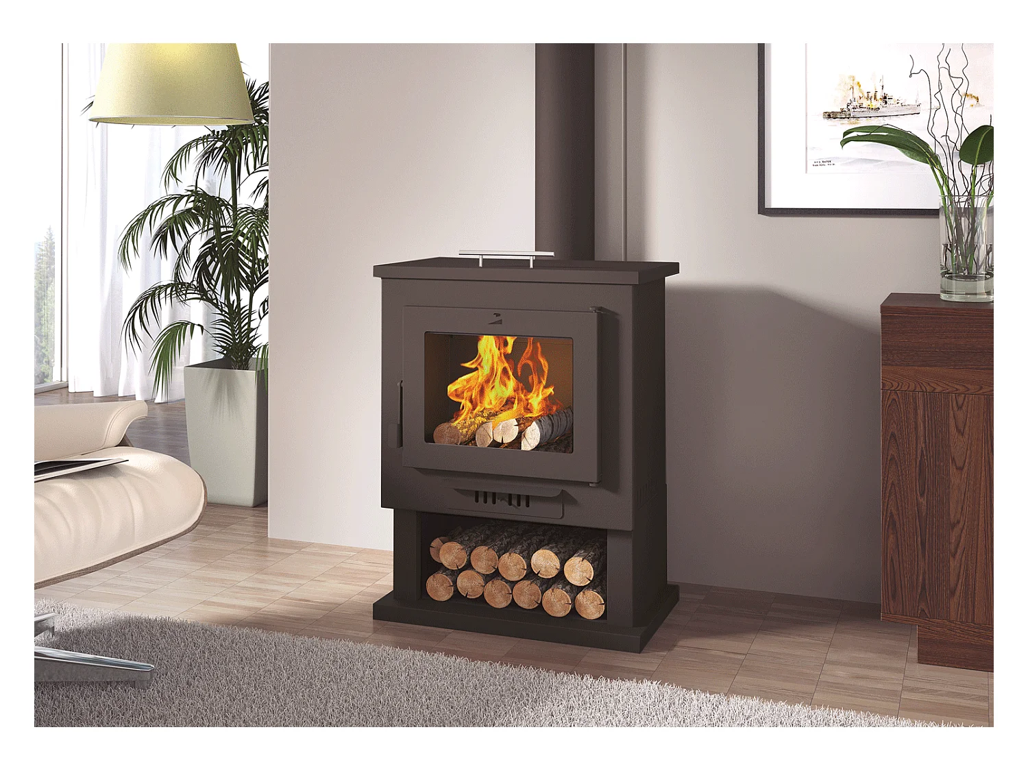 Poêle à bois en acier, porte en fonte, four supérieur, bûcher inférieur - HeavyFlame