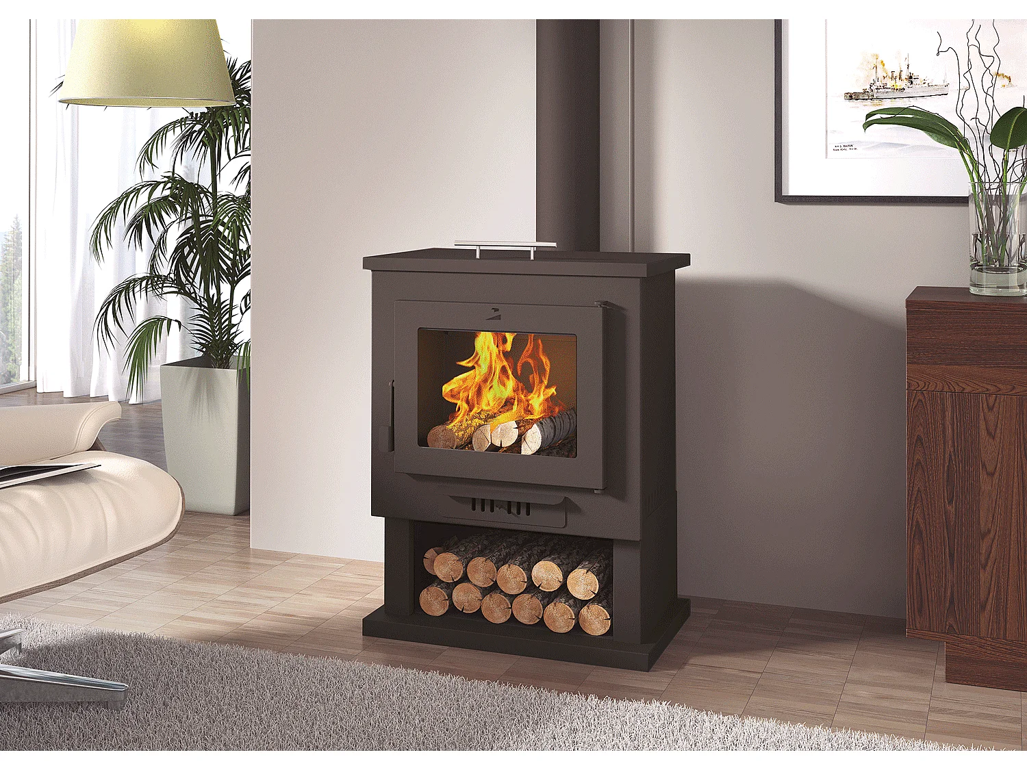 Poêle à bois en acier, porte en fonte, four supérieur, bûcher inférieur - HeavyFlame