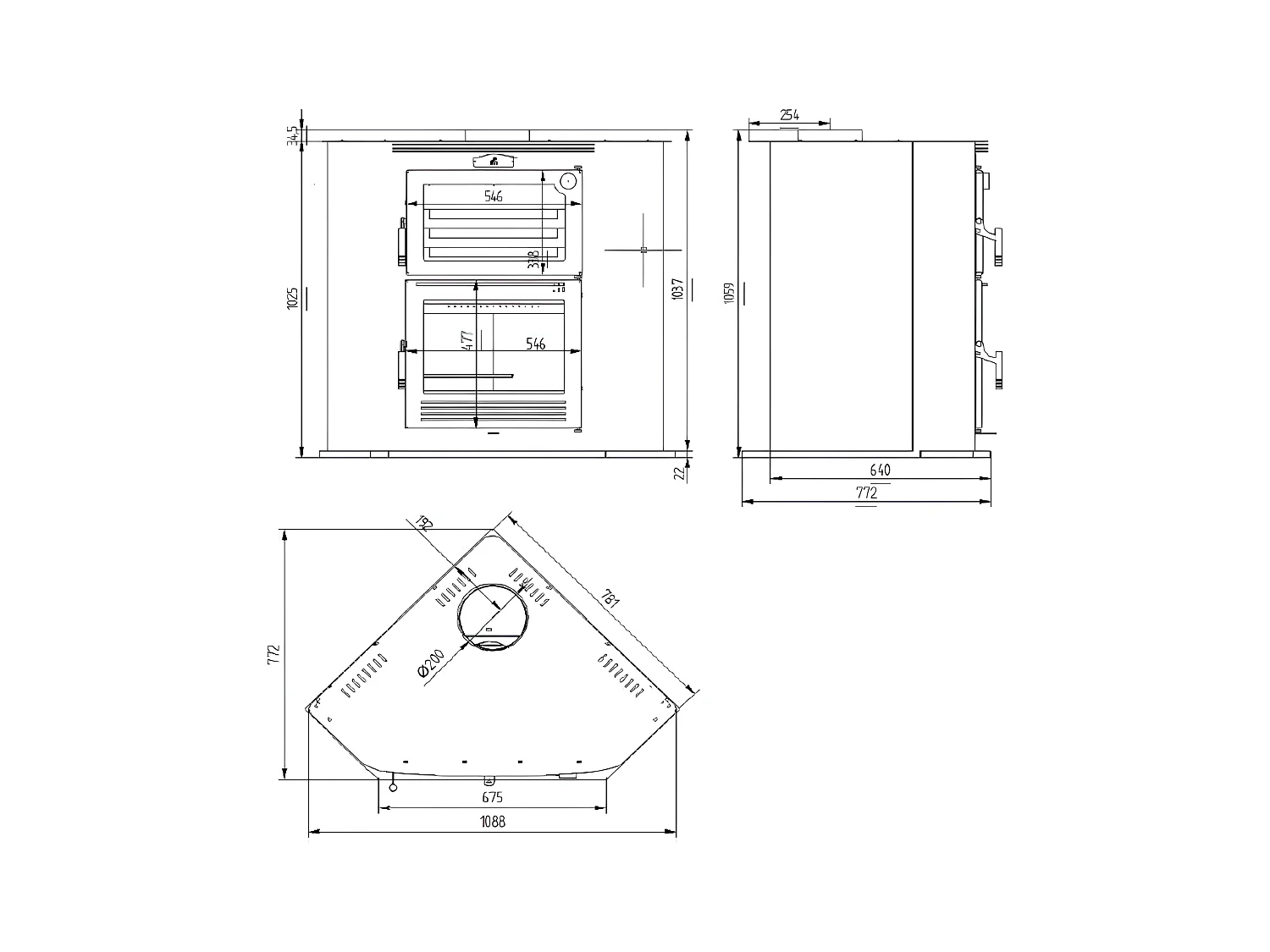 Four-poêle à bois de coin en acier- FeuZen - Intérieur en fonte