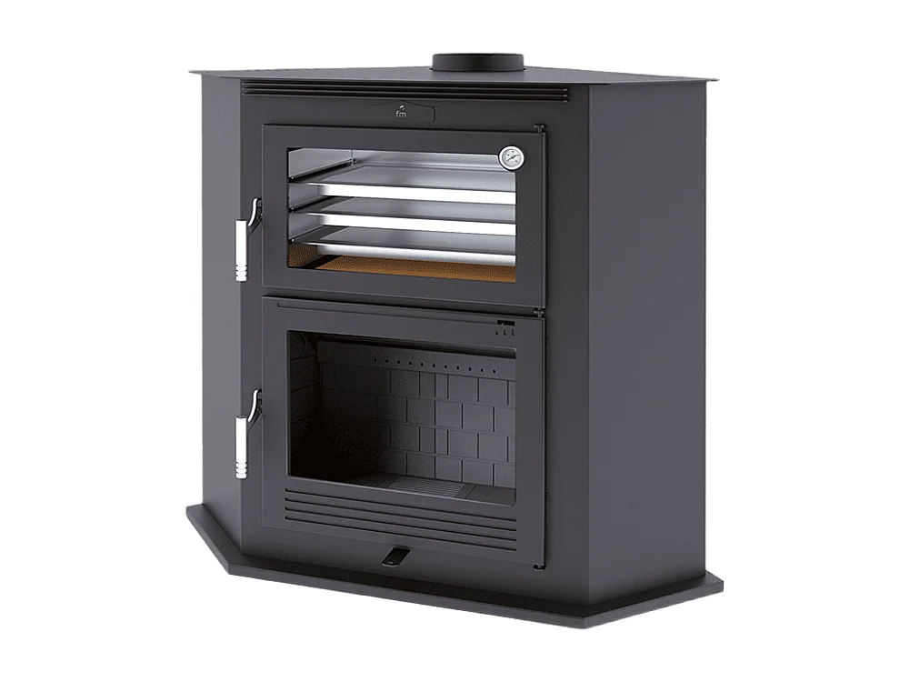 Four-poêle à bois de coin en acier- FeuZen - Intérieur en fonte