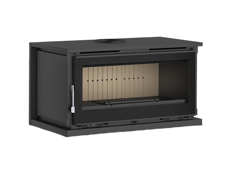 Poêle-cheminée à suspendre, avec turbines, verre serigraphié - BioBraze - Intérieur en vermiculite