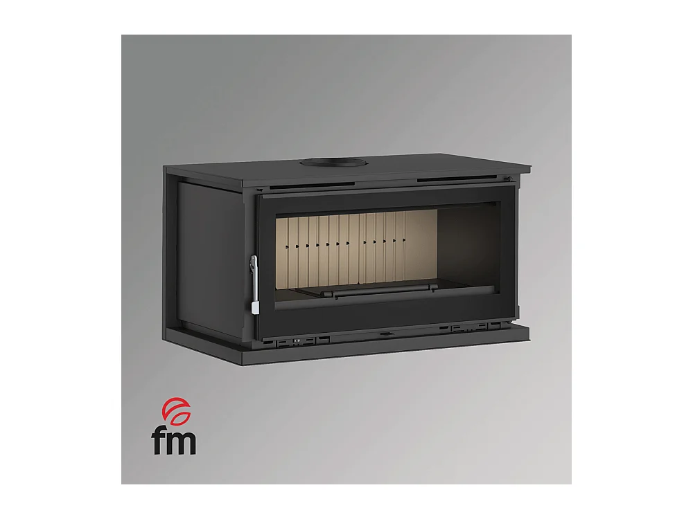 Poêle-cheminée à suspendre, avec turbines, verre serigraphié - BioBraze - Intérieur en vermiculite