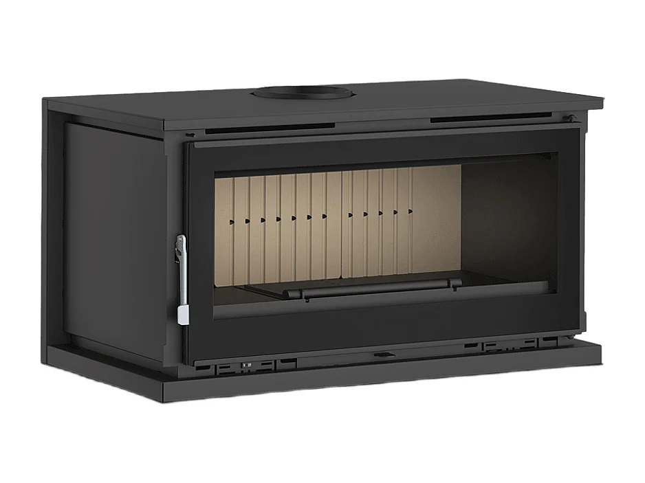 Poêle-cheminée à suspendre, avec turbines, verre serigraphié - BioBraze - Intérieur en vermiculite