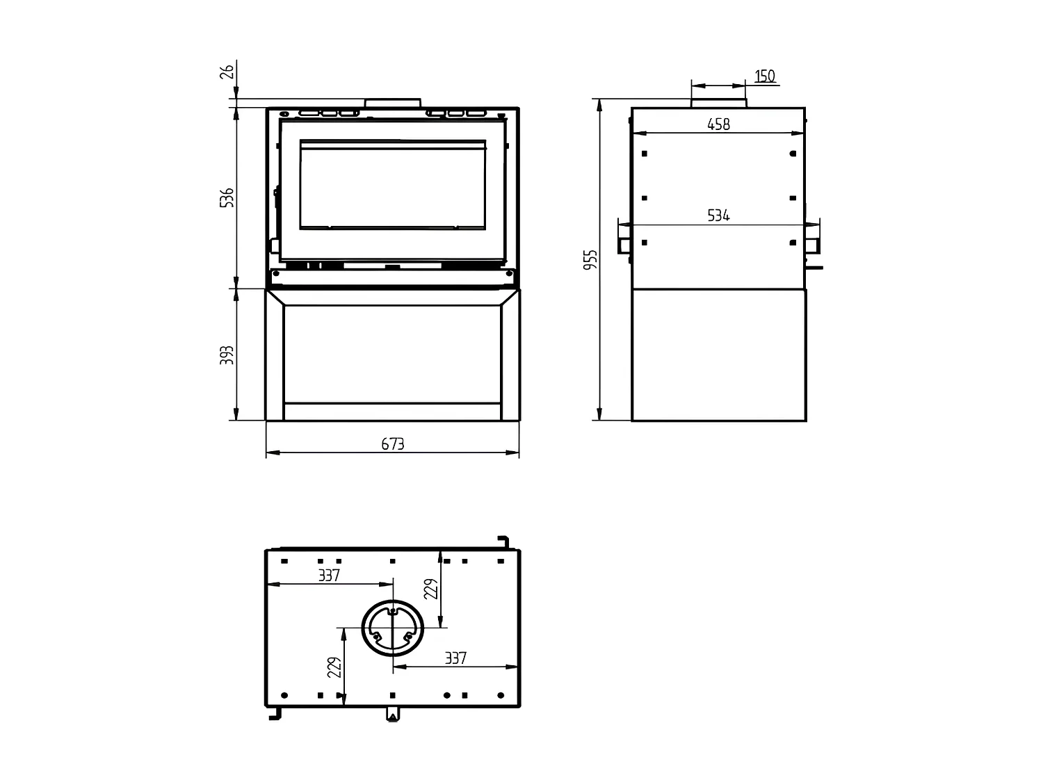 Poêle-cheminée double face en acier sur bûcher avec turbines, foyer en vermiculite, verre serigraphié - Luberon