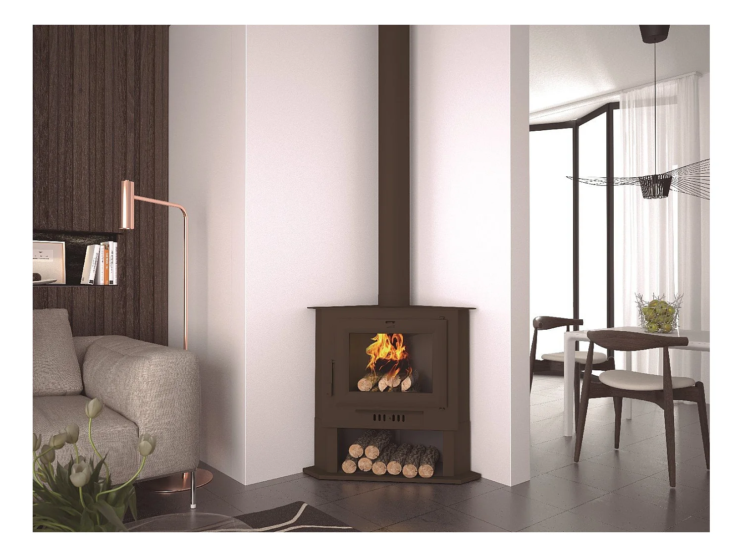 Poêle à bois en acier, de coin, bûcher inférieur - ThermoBalance