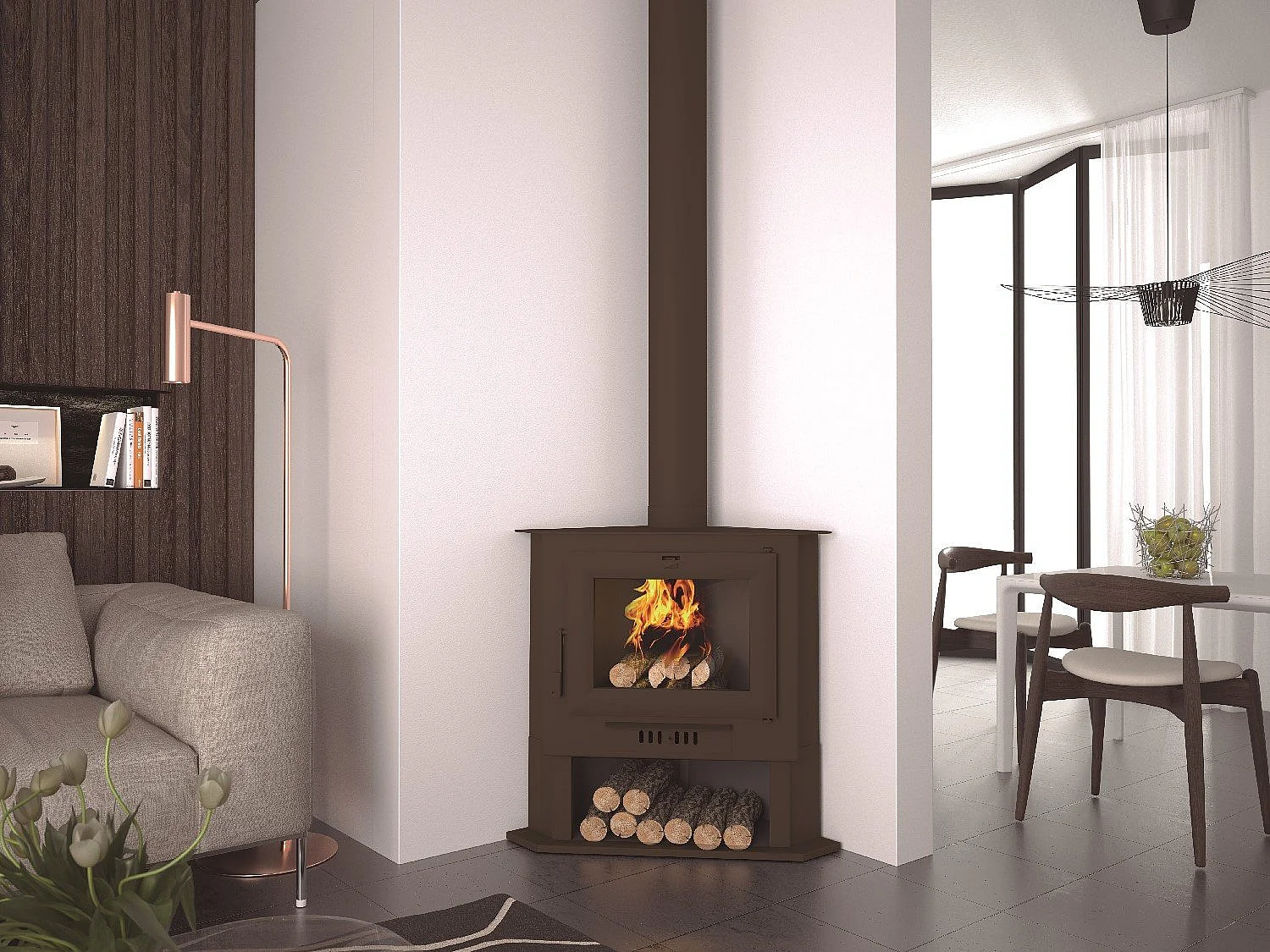 Poêle à bois en acier, de coin, bûcher inférieur - ThermoBalance