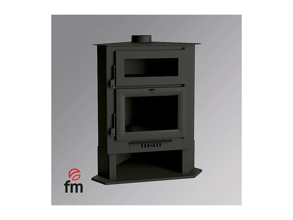 Poêle à bois de coin en acier avec four supérieur et bûcher inférieur - FonteActive