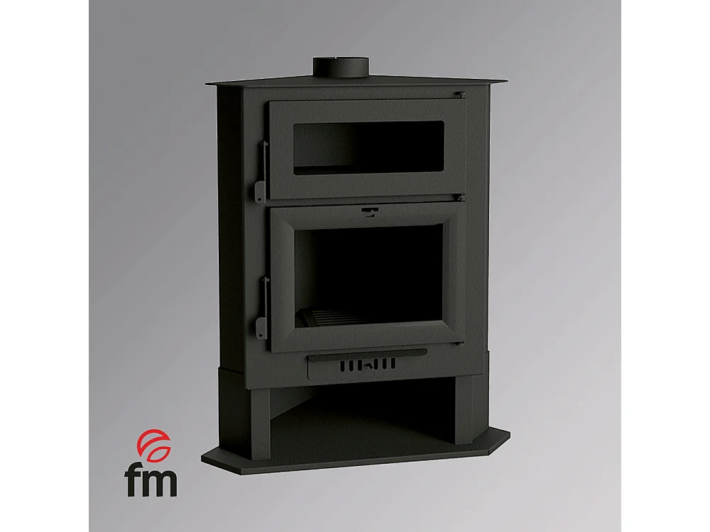 Poêle à bois de coin en acier avec four supérieur et bûcher inférieur - FonteActive
