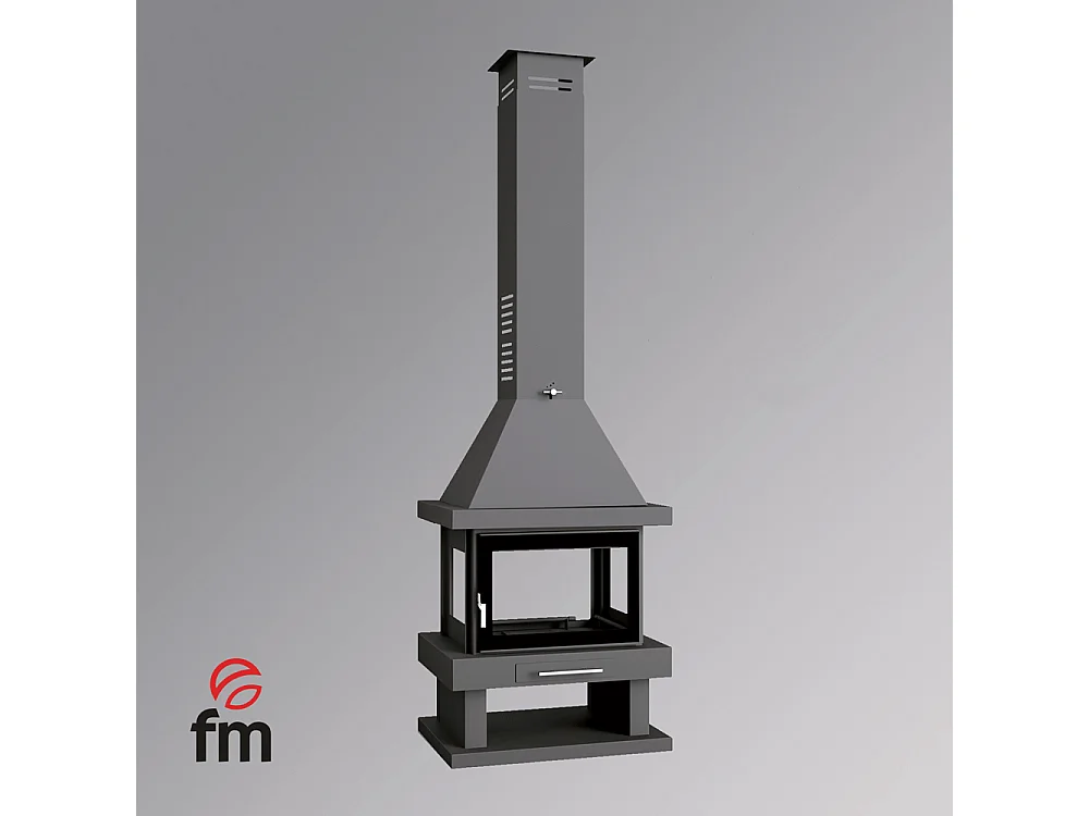 Cheminée centrale en acier, bûcher inférieur - CalorDesign - sérigraphié sur la porte uniquement