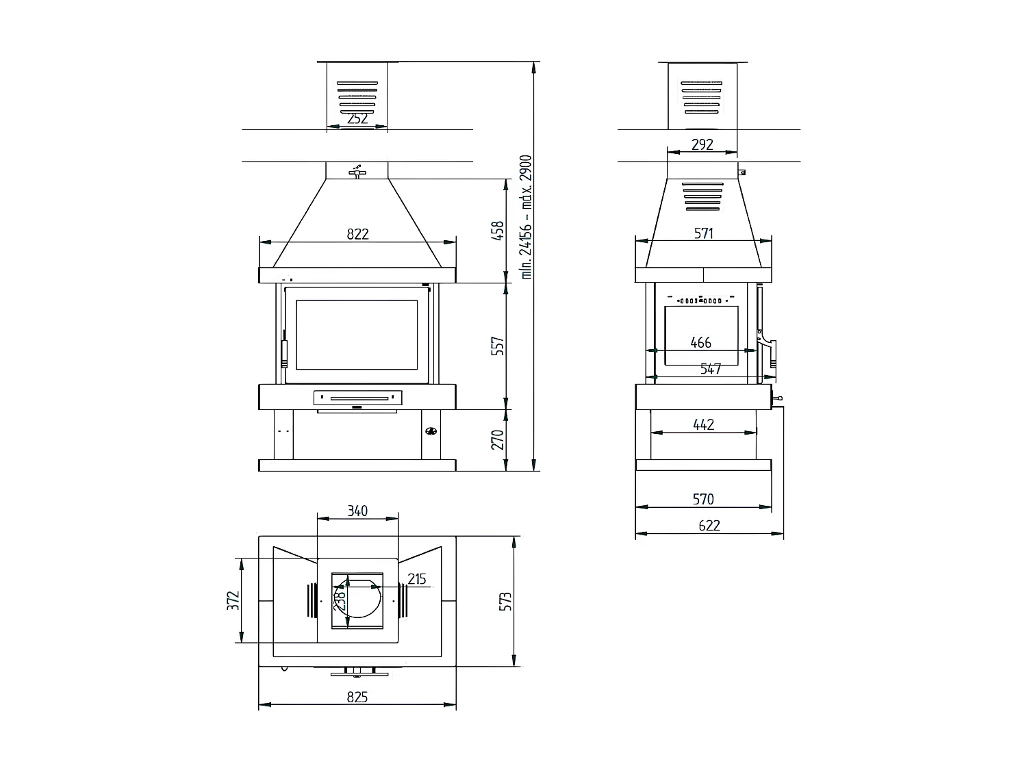 Cheminée centrale en acier, bûcher inférieur - CalorDesign - sérigraphié sur la porte uniquement