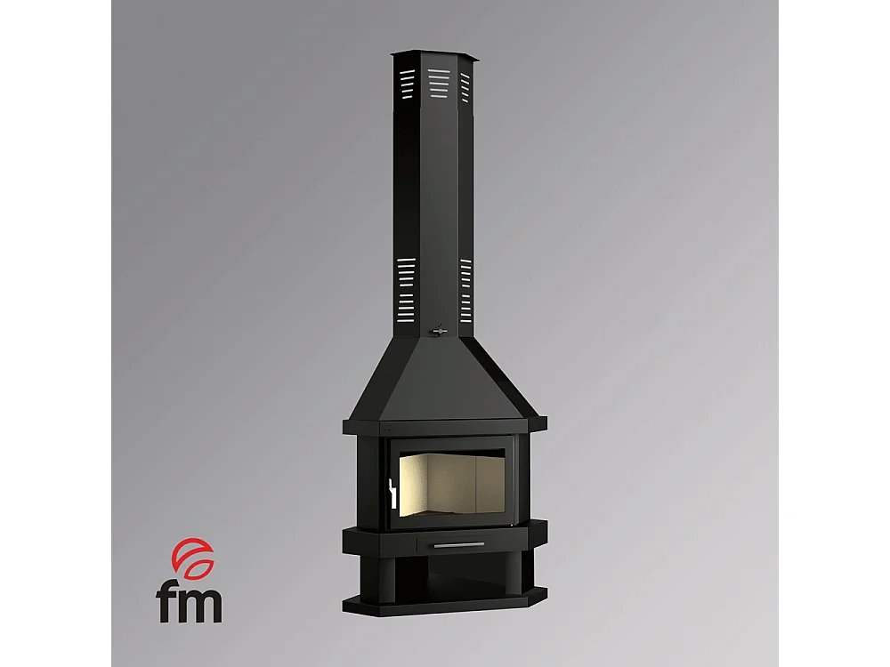 Cheminée à bois de coin en acier, bûcher inférieur - Hearthix - intérieur en vermiculite