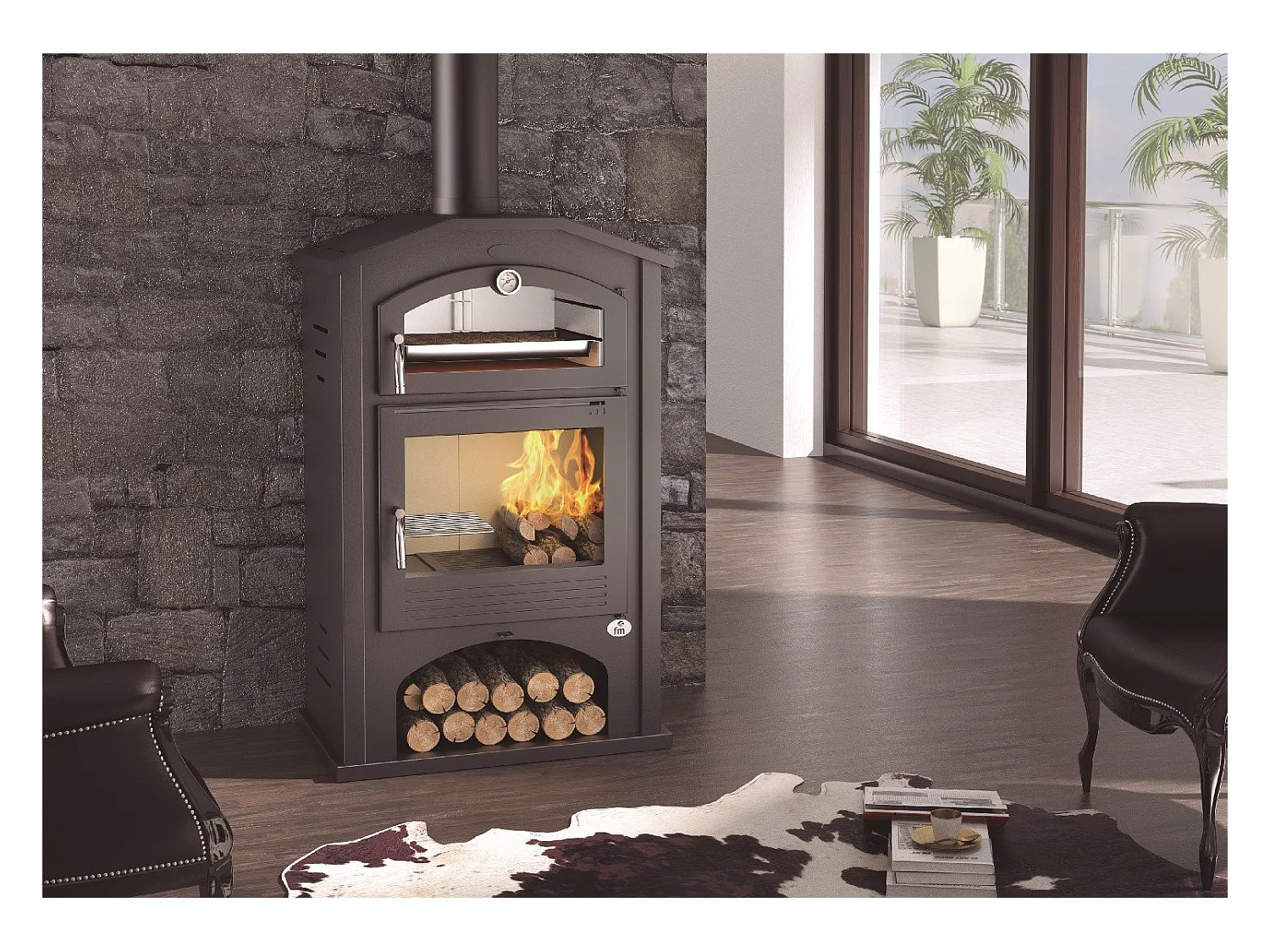 Poêle à bois en acier, Four supérieur de face, bûcher inférieur - RawFire