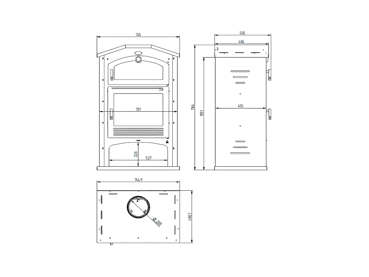Poêle à bois en acier, Four supérieur de face, bûcher inférieur - RawFire