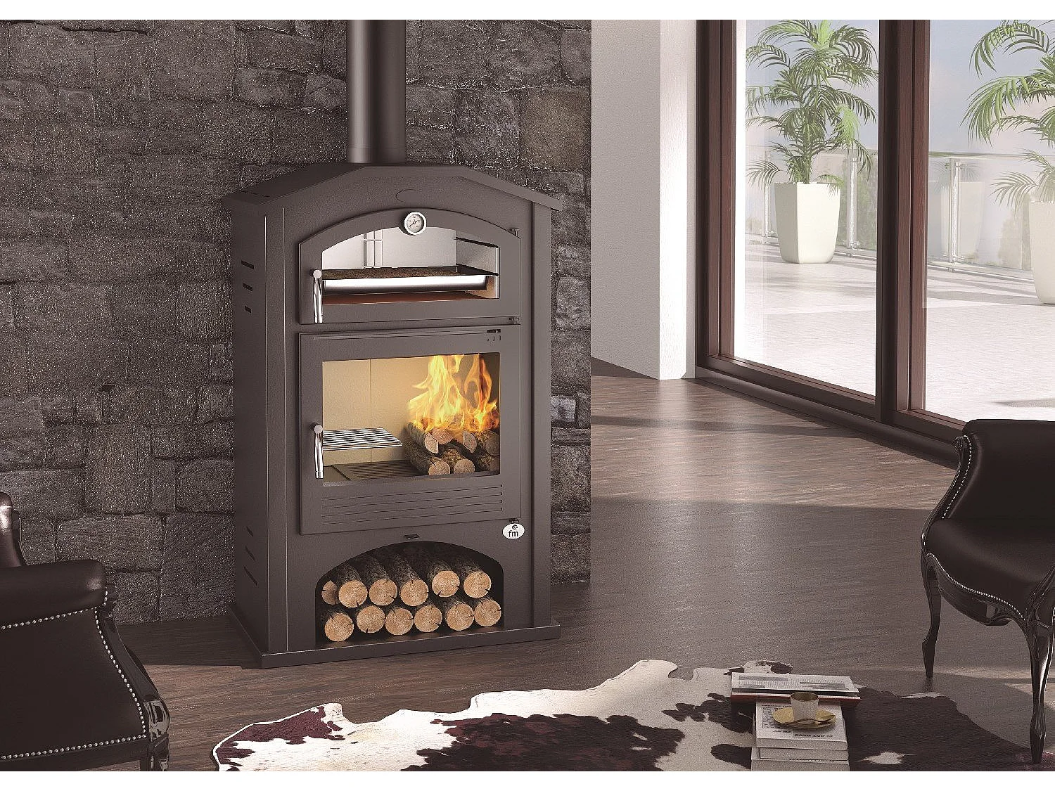 Poêle à bois en acier, Four supérieur de face, bûcher inférieur - RawFire