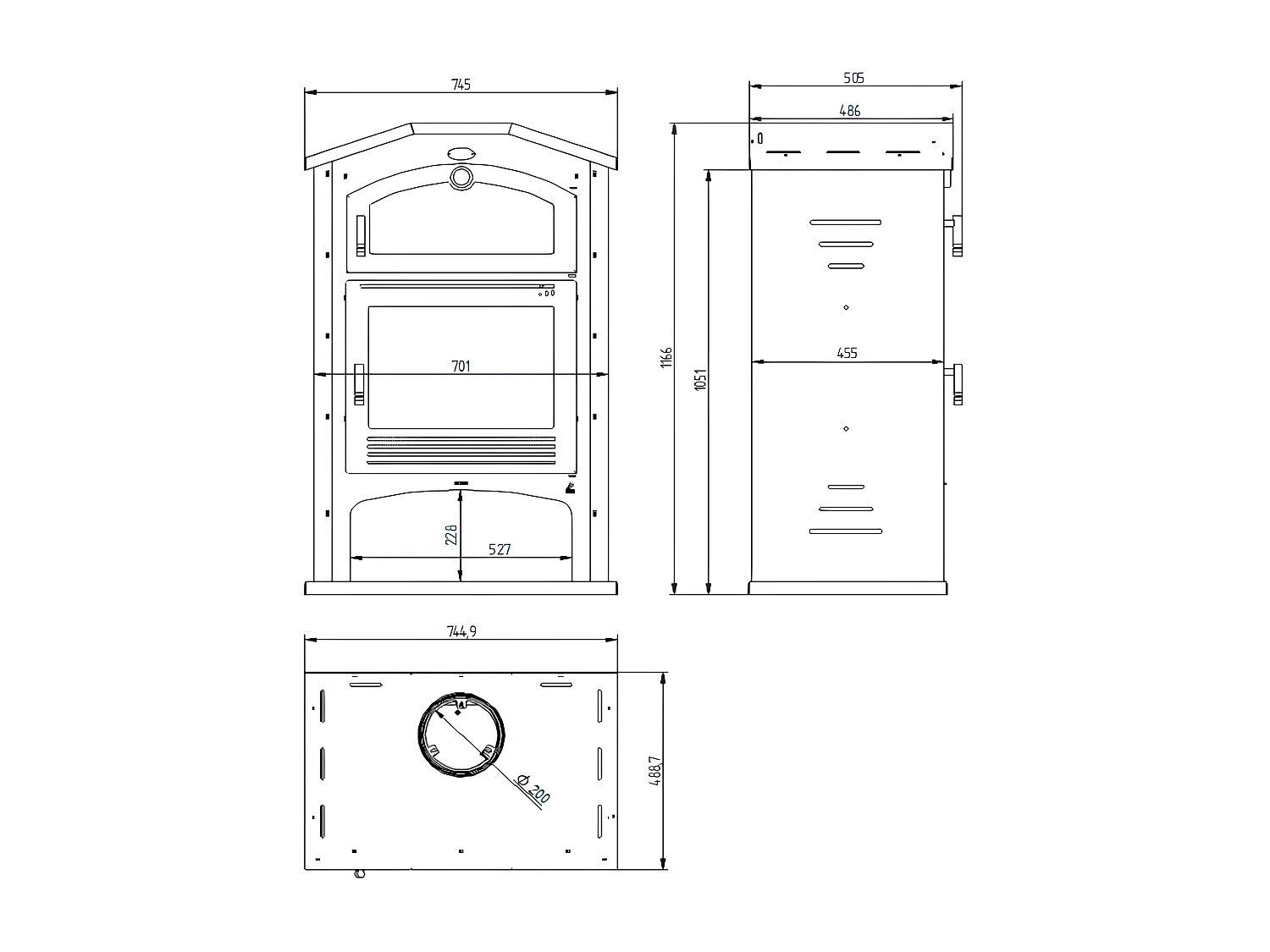 Poêle à bois en acier, Four supérieur de face, bûcher inférieur - RawFire
