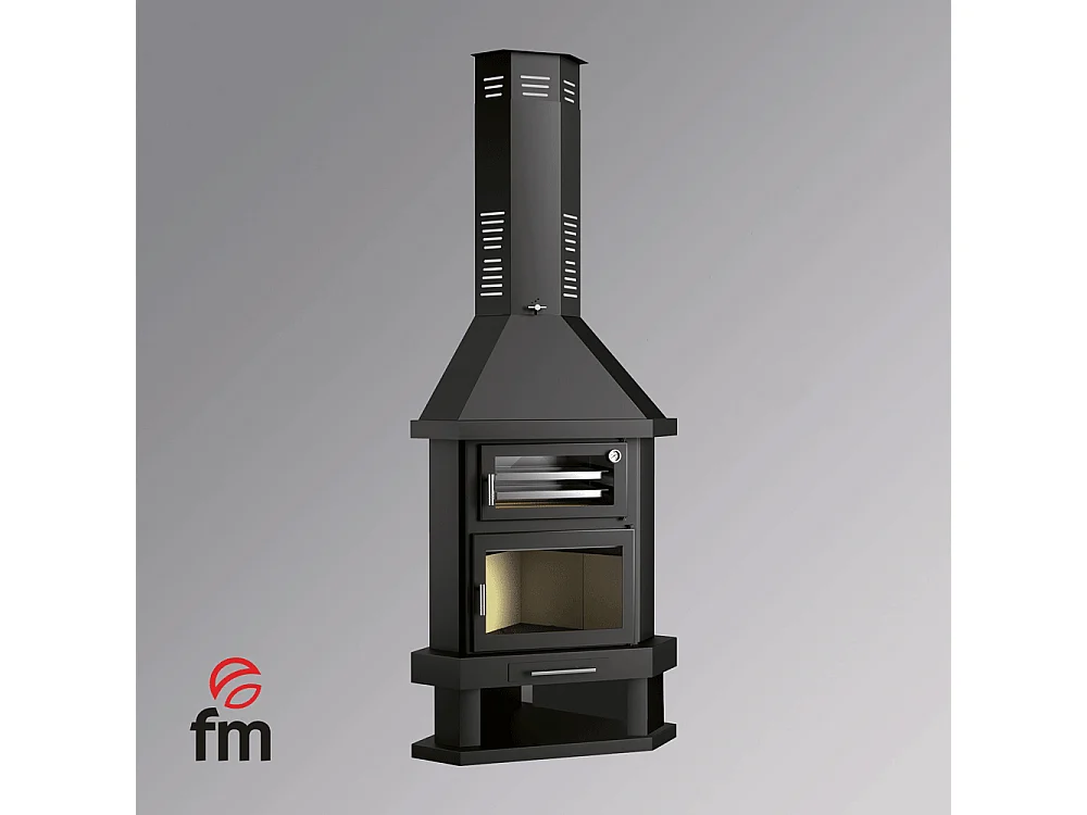 cheminée à bois de coin en acier avec four supérieur, bûcher inférieur - VieuxFoyer