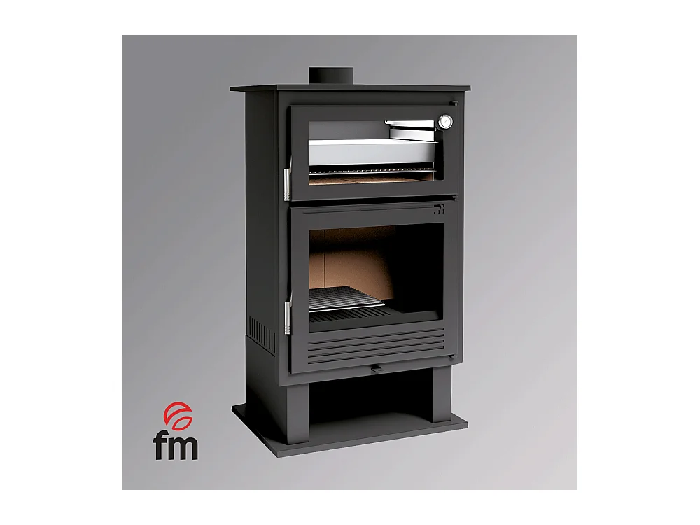 Poêle à bois en acier, four inox de face, bûcher inférieur - IceAway