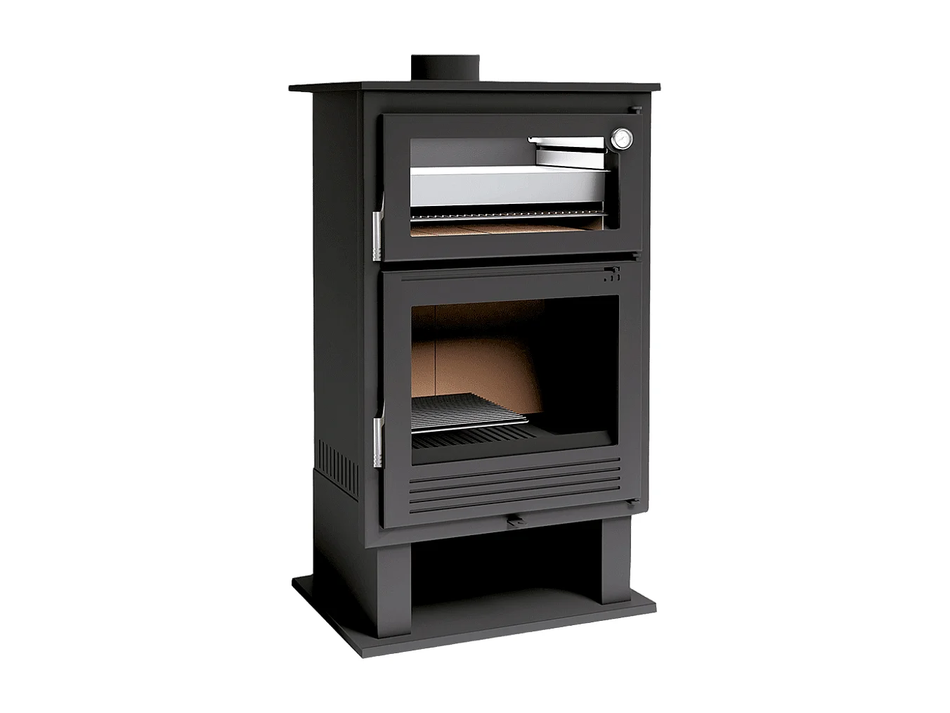 Poêle à bois en acier, four inox de face, bûcher inférieur - IceAway