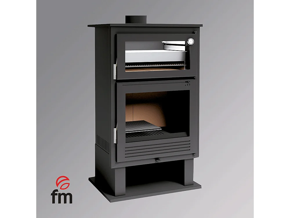 Poêle à bois en acier, four inox de face, bûcher inférieur - IceAway