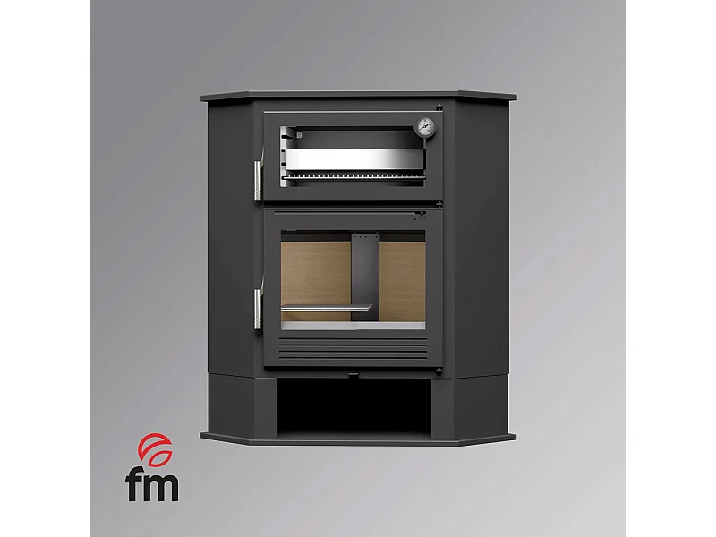 Poêle à bois de coin en acier, four de face, bûcher inférieur - GreenFlamme