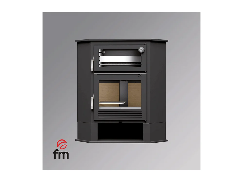 Poêle à bois de coin en acier, four de face, bûcher inférieur - GreenFlamme