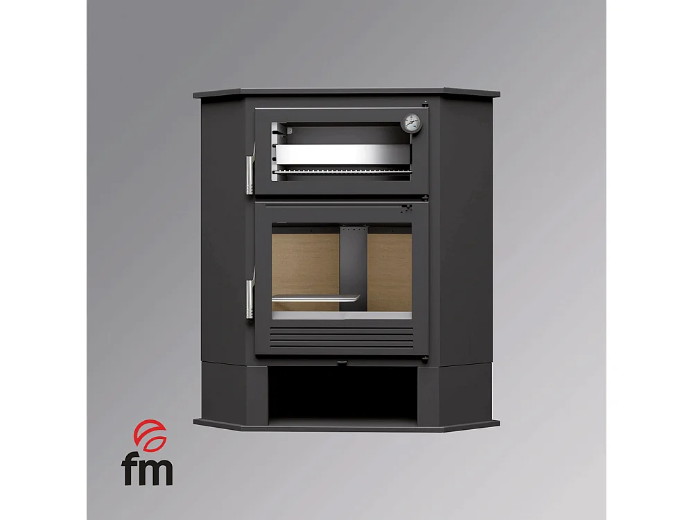 Poêle à bois de coin en acier, four de face, bûcher inférieur - GreenFlamme