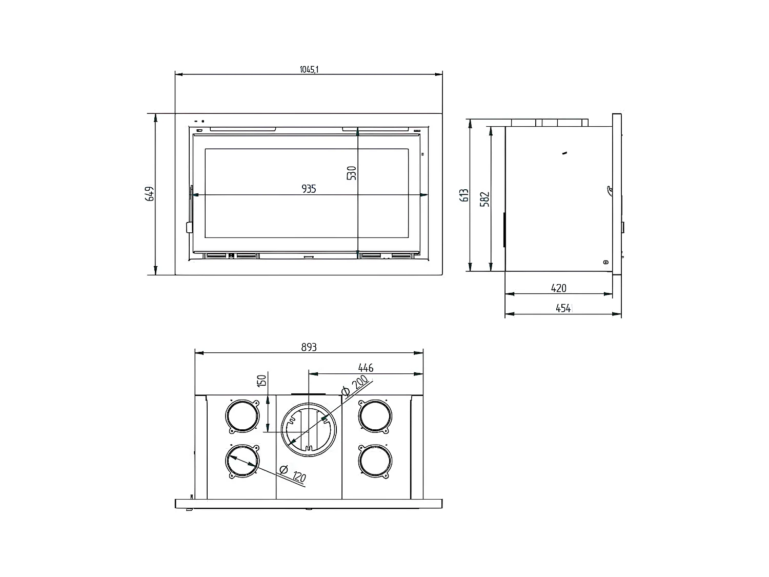 Insert à bois en acier - Phoenix - Intérieur en fonte + Verre sérigraphié