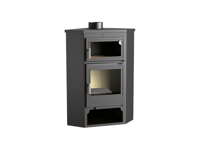 Poêle à bois de coin en acier, four supérieur de face, bûcher inférieur - DualFlame