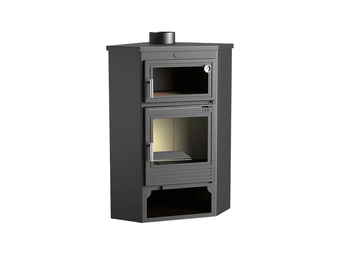 Poêle à bois de coin en acier, four supérieur de face, bûcher inférieur - DualFlame