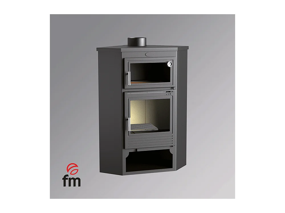 Poêle à bois de coin en acier, four supérieur de face, bûcher inférieur - DualFlame