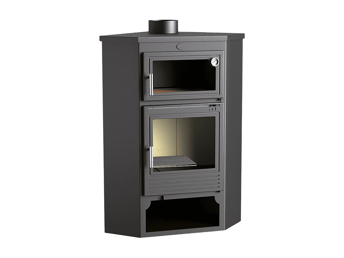 Poêle à bois de coin en acier, four supérieur de face, bûcher inférieur - DualFlame