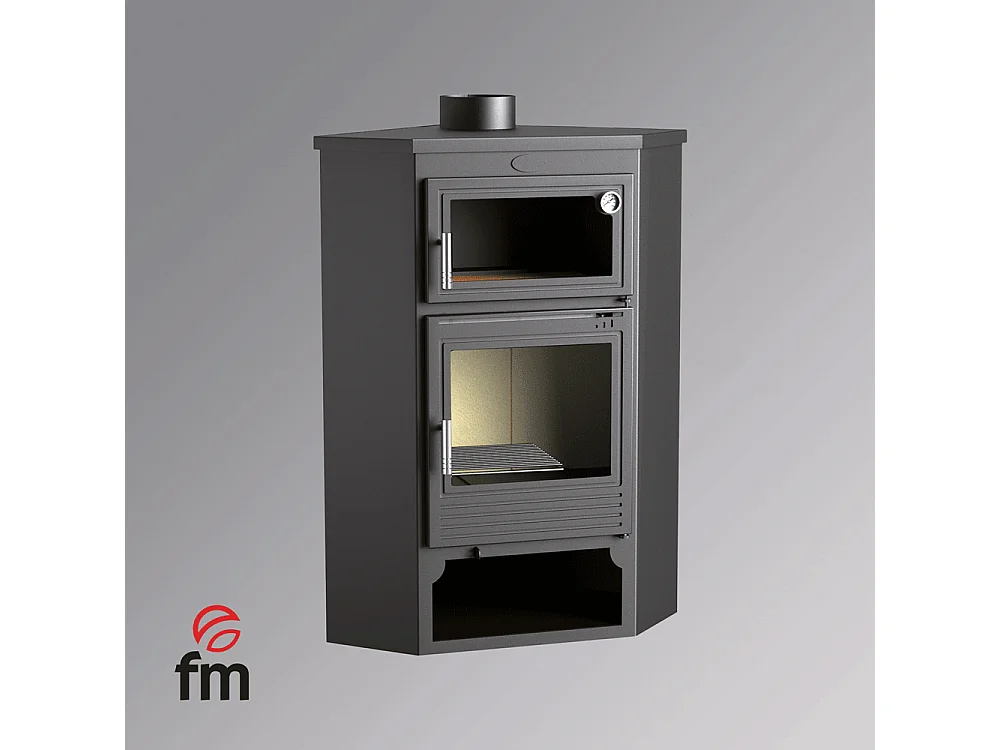 Poêle à bois de coin en acier, four supérieur de face, bûcher inférieur - DualFlame