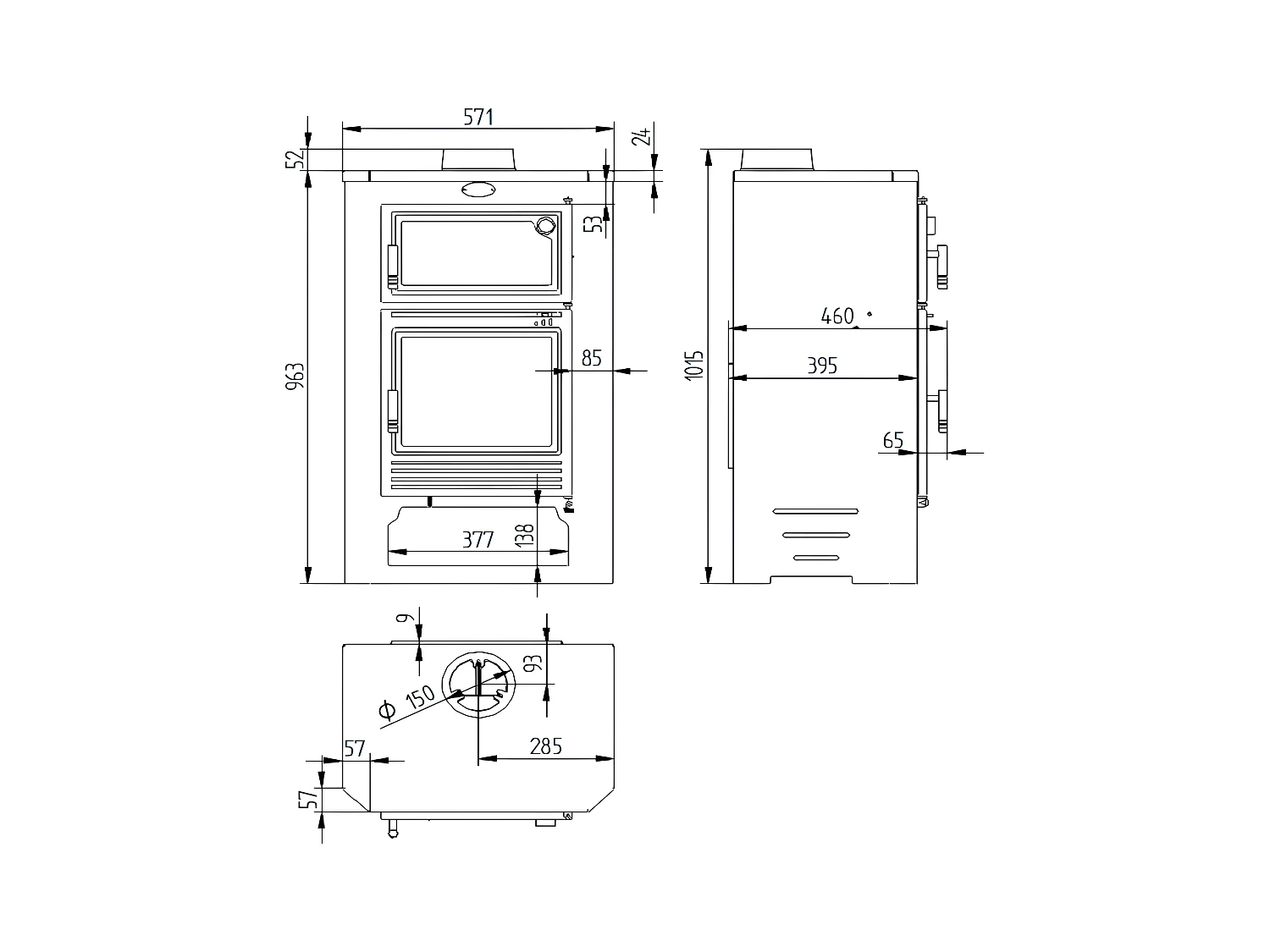 Poêle à bois en acier, Four supérieur de face, bûcher inférieur - AmbreLuxe