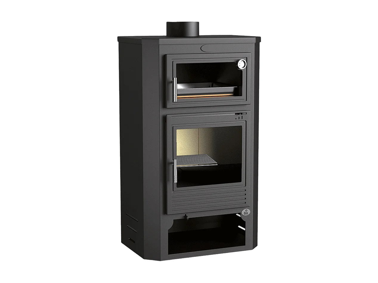 Poêle à bois en acier, Four supérieur de face, bûcher inférieur - AmbreLuxe