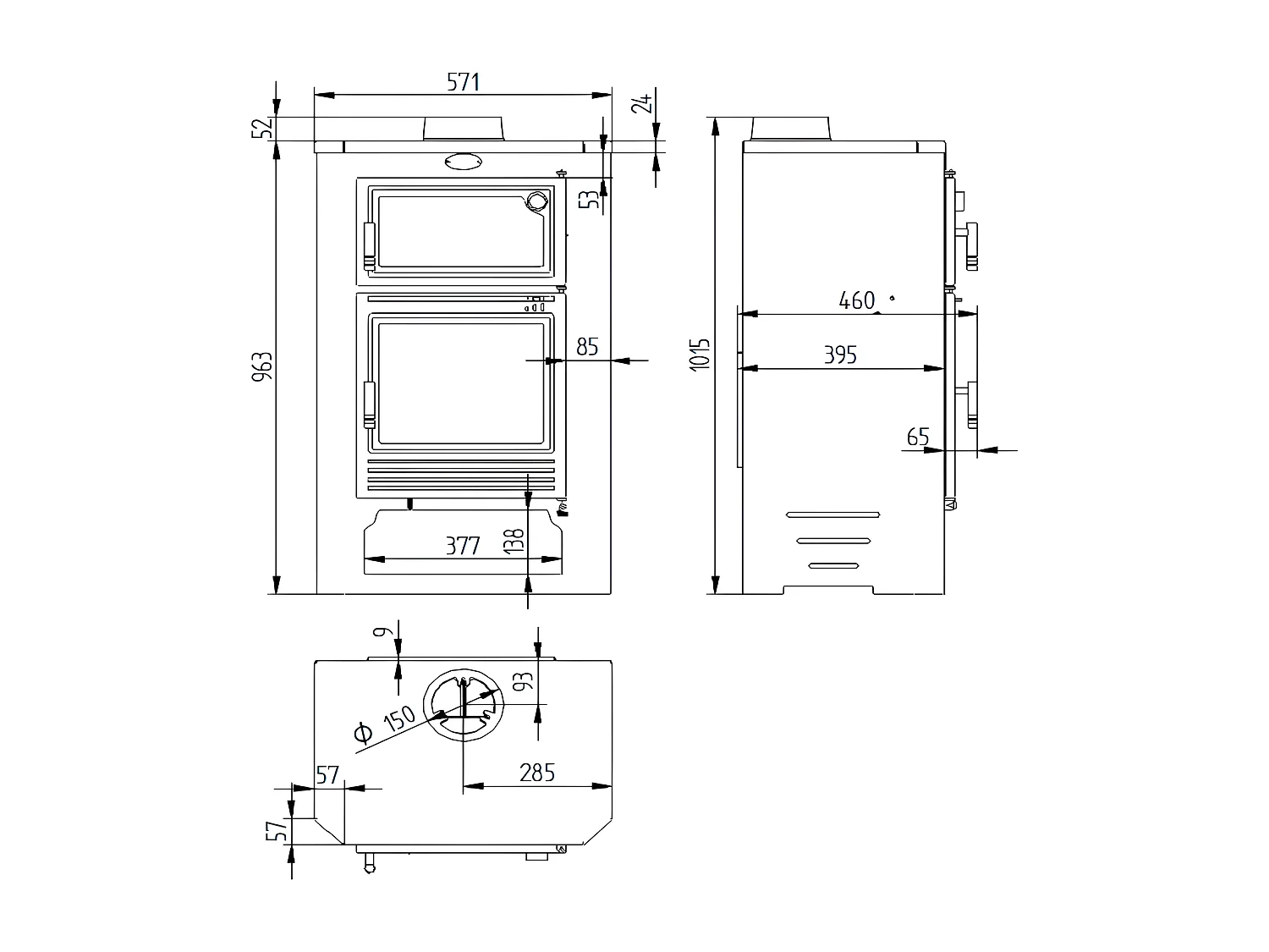 Poêle à bois en acier, Four supérieur de face, bûcher inférieur - AmbreLuxe