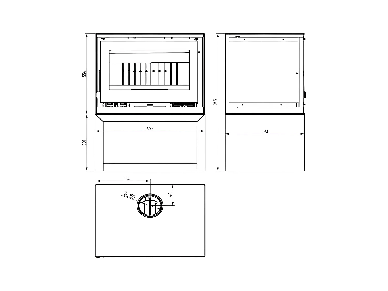 Poêle à bois frontal avec abri à bois sans turbines - Boréale