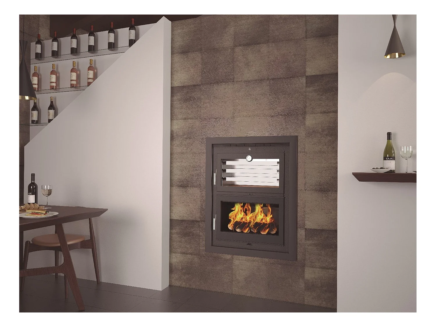 Foyer-poêle à bois en acier, encastrable - Thermix - Intérieur en fonte