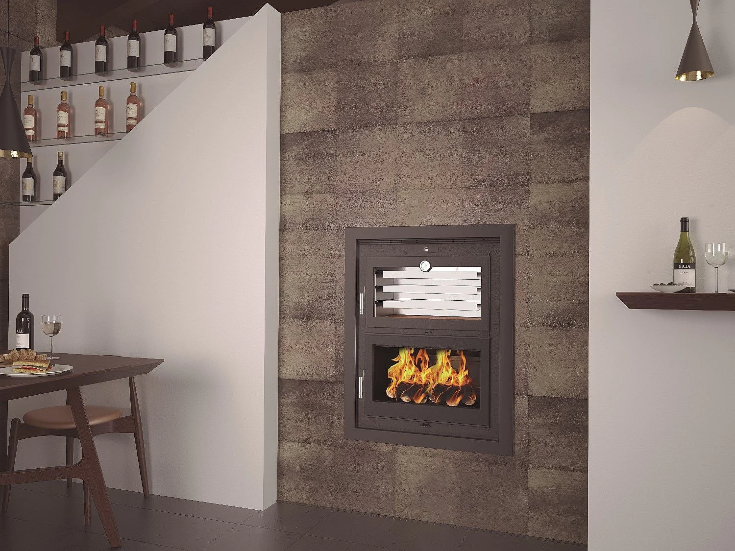 Foyer-poêle à bois en acier, encastrable - Thermix - Intérieur en fonte