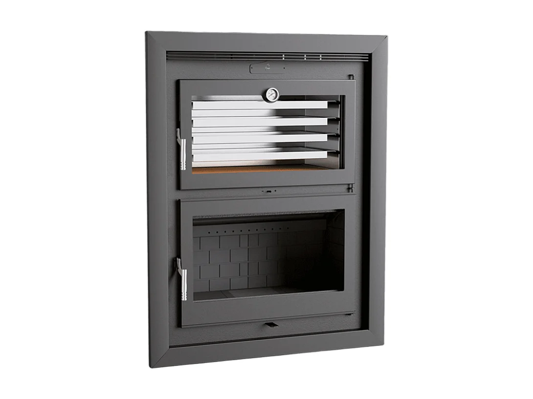 Foyer-poêle à bois en acier, encastrable - Thermix - Intérieur en fonte