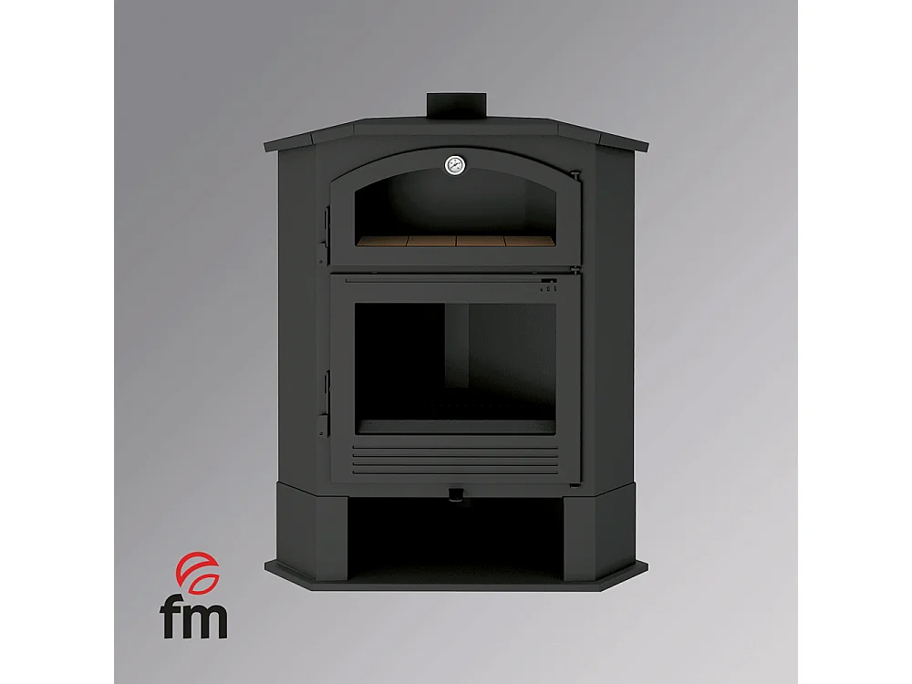 Poêle à bois de coin en acier, four de face, bûcher inférieur - ContrastHeat