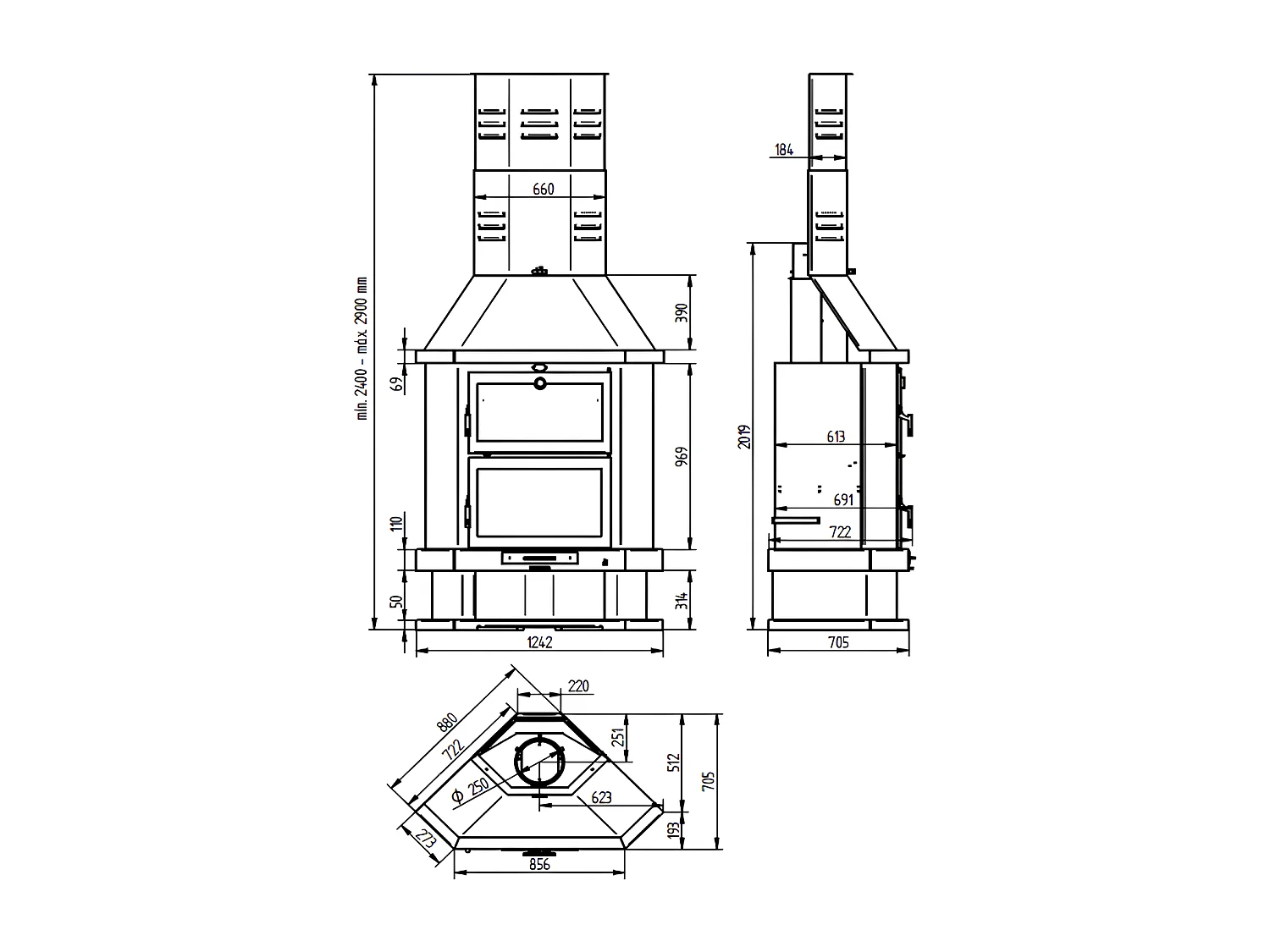 Cheminée à bois de coin en acier avec four supérieur, bûcher inférieur - BoisFer